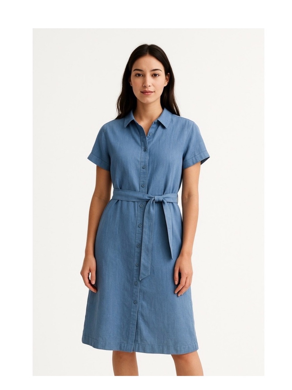 Eileen Fisher Chambray Blue Button-Front Midi Shirt Dress